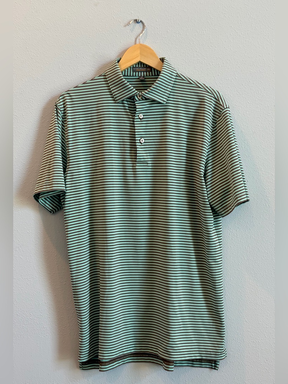 Peter Millar Summer Comfort Green Striped Stretch Polo Shirt size Medium